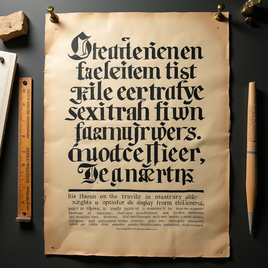 Large-format typographic broadside printed with wood type in bold black ink on aged kraft paper showing clear impression and letterform texture